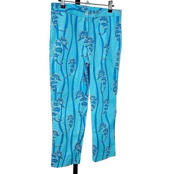 Lilly Pulitzer Vintage White Label  Sea Horse Crop Pants Size 4 Blue - Picture 3 of 7